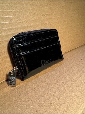 Dior Black Patent Leather Zip Card Case
